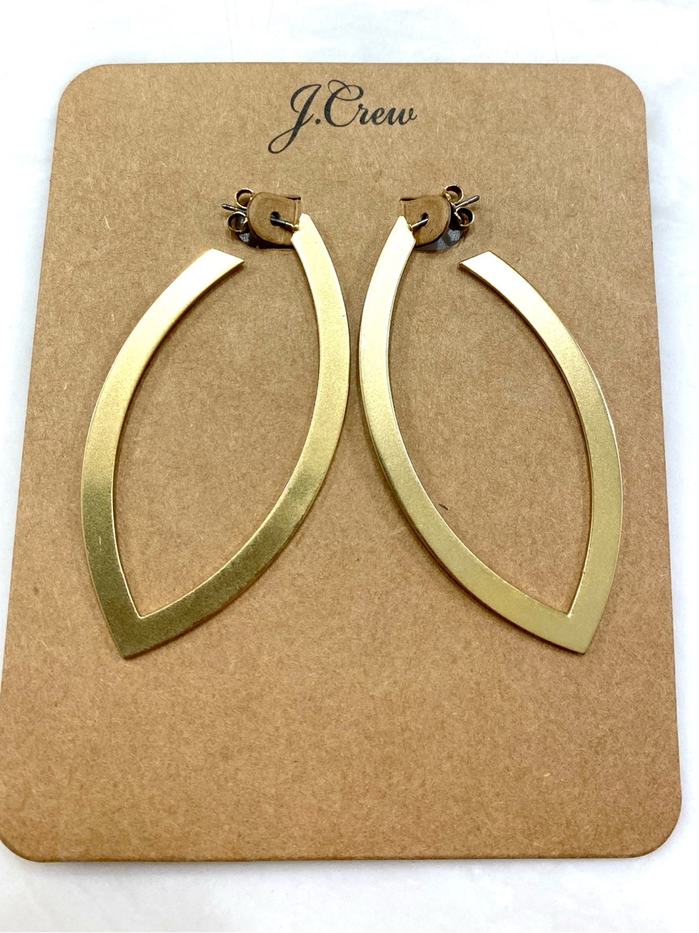 J. Crew Matte Gold Marquise Open Hoop Earrings Minimalist